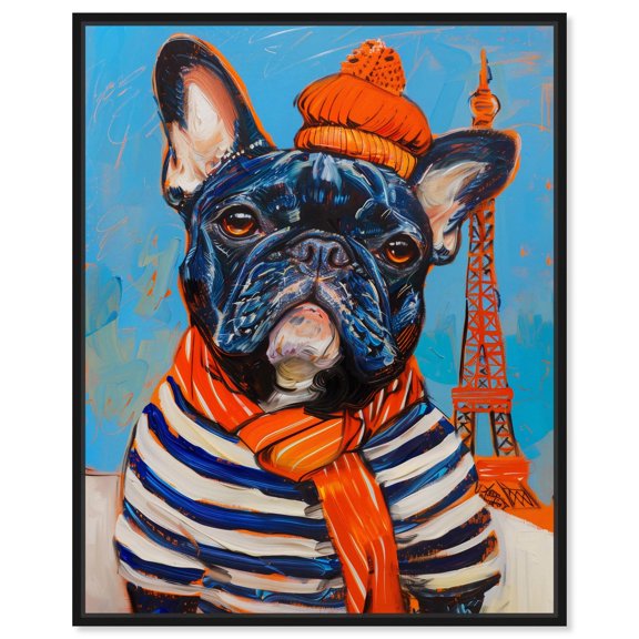 French Frenchie Canvas Cute Animal Art by Art Remedy, Black Frame, 30" x 36"