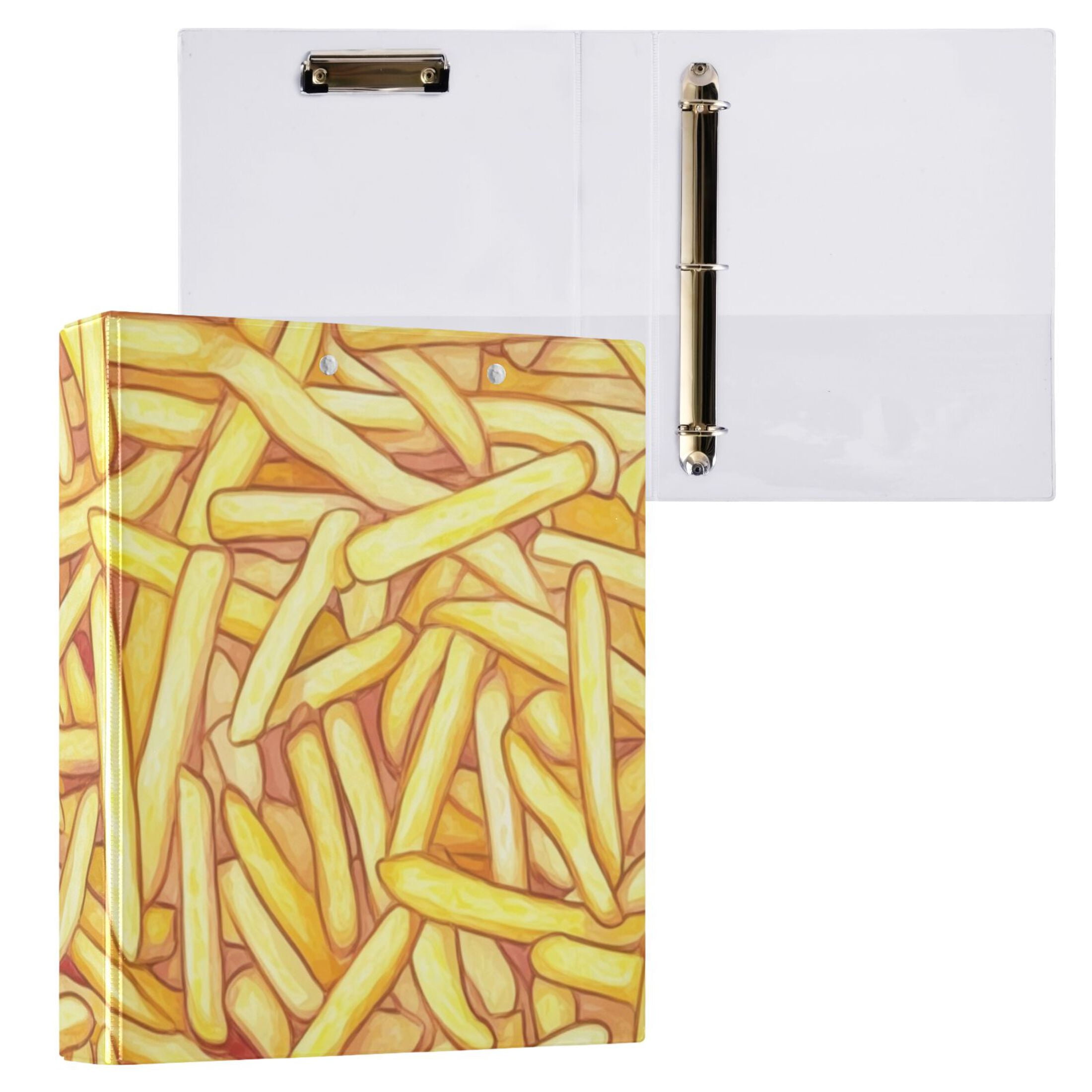 French Fries 3 Ring Binders 1.5 inch Hardcover File Folders with Interior Pockets A4 Size Organizer for School Office Hospital Set of 2