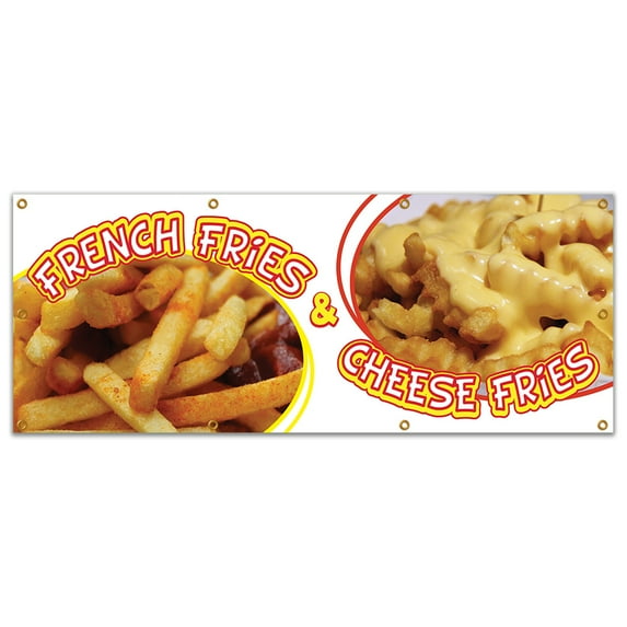 French Fries And Cheese Fries 96" Banner Concession Stand Food Truck Single Sided