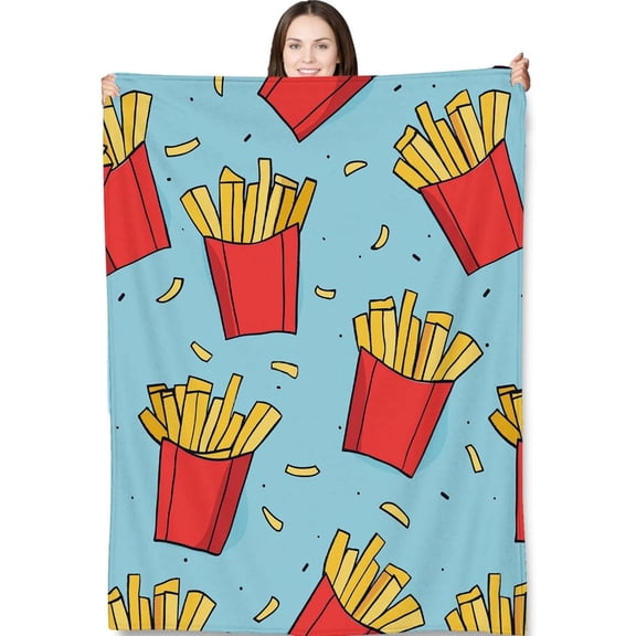 French Fries Blanket Gifts for Adults and Kids Funny Food Throw Blankets for Bed Room Couch Soft Lightweight Warm Cozy Throws Decor