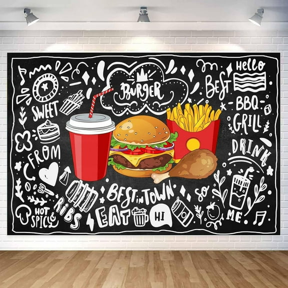 French Fries Burger Photo Backdrop Photography Background Fast Food Themed Cookout Party Backdrops Photo Booth Prop Decorations Banner