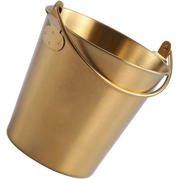 NIAIZEK Stainless Steel Food Storage Bucket with Round Edge, Golden Finish, Ideal for French Fries, Chicken, and Snacks