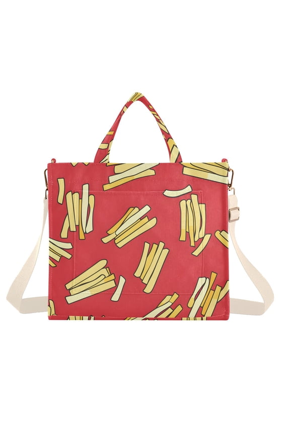 French Fries Corduroy Tote Bag Handbag Large Messenger Bag Shoulder Crossbody Zipper Bag Purse