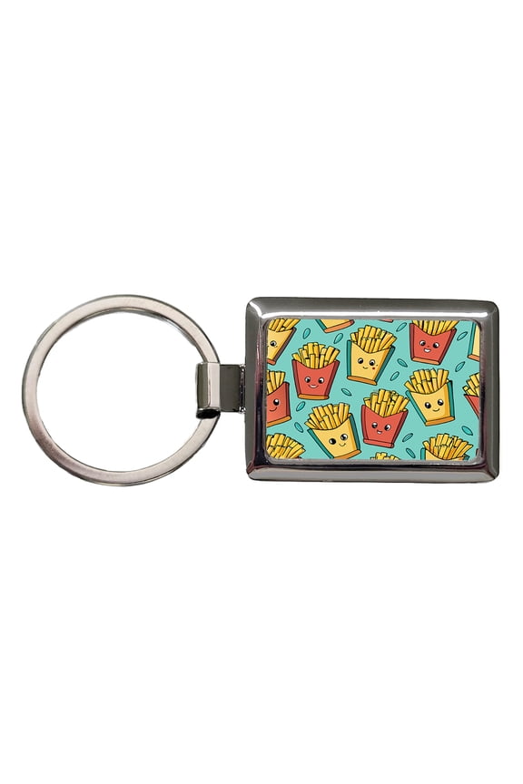 French Fries Cute Pattern Metal Rectangle Keychain