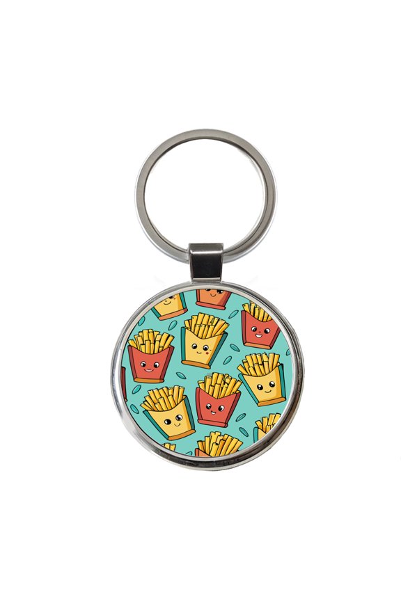French Fries Cute Pattern Metal Round Keychain
