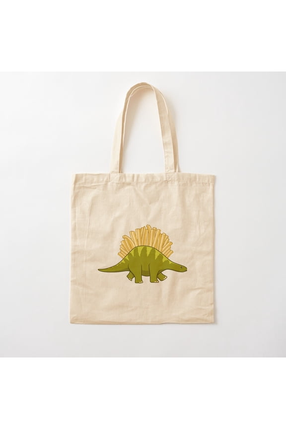 French Fries Dinosaur Design Canvas Tote Bags, Reusable Shopping Bag
