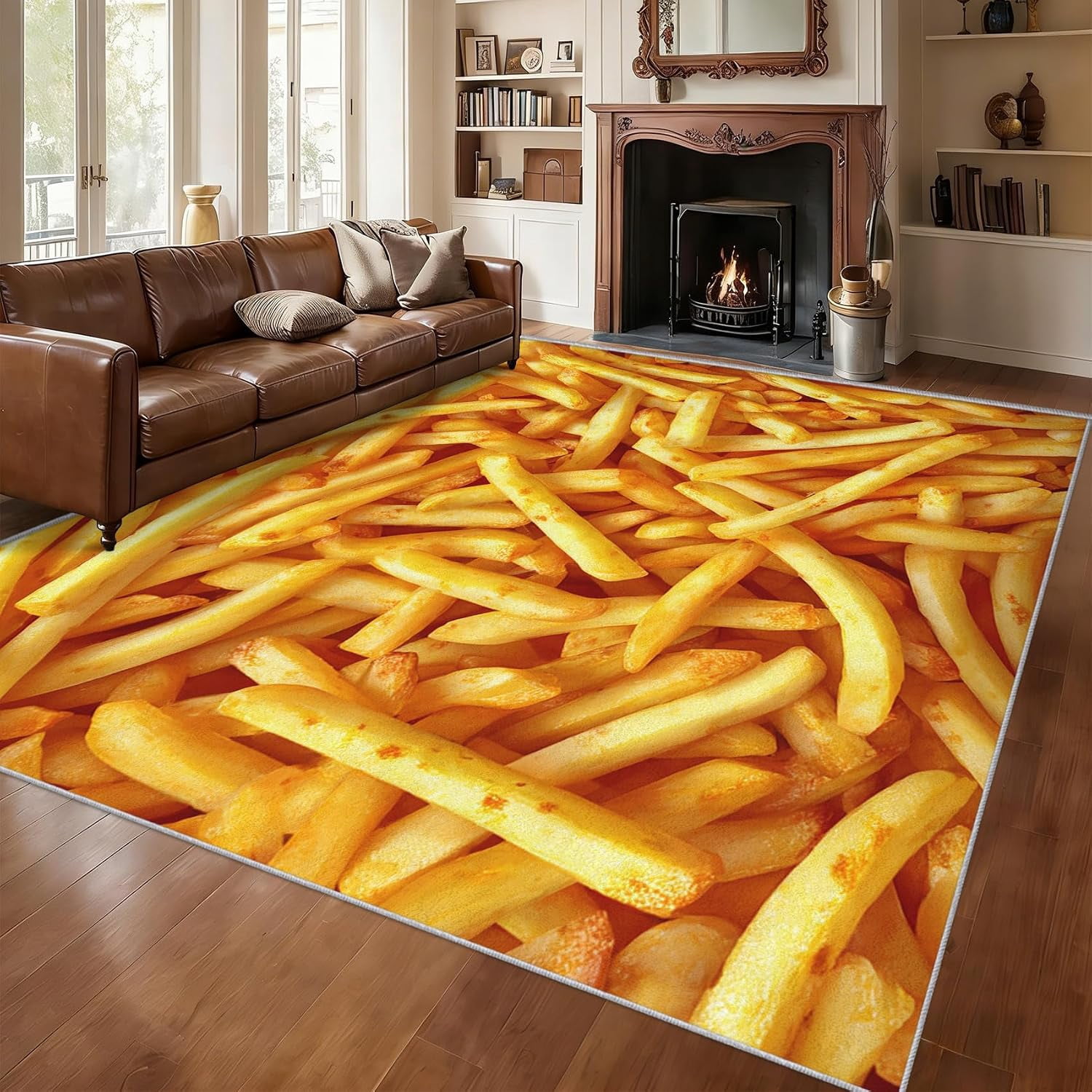 French Fries Fast Food Area Rugs, Yellow Potato Food Pattern Carpet ...