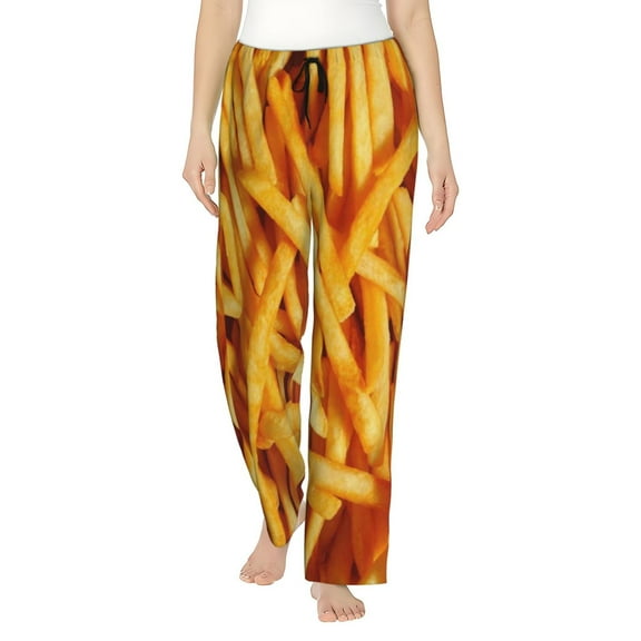French Fries Funny Pattern Women's Comfy Pajama Pants With Pockets,Soft Stretch Drawstring Lounge Pants, Soft Casual Wide Leg Pjs Sleep Bottoms Small