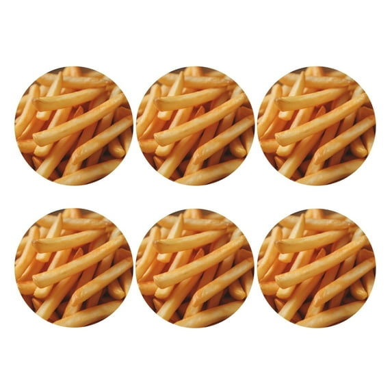 French Fries Leather Drink Coasters for Drinks (6 Pack) for Tabletop Protection Round Shape