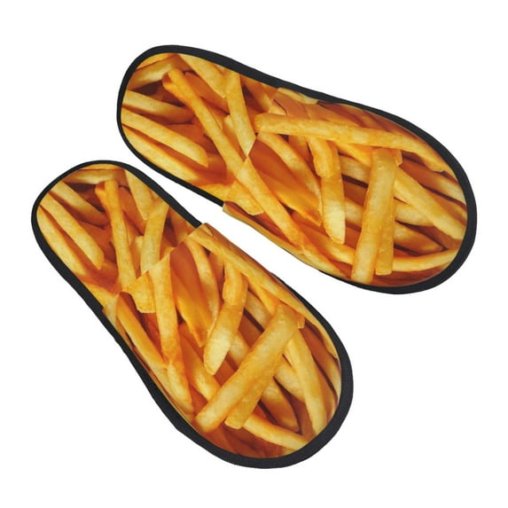 French Fries Pattern Furry Slippers Cozy Non-Slip Indoor Outdoor Gifts For Teenager Man Women Medium