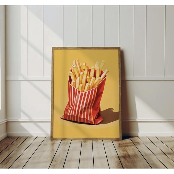 French Fries Poster Retro Kitchen Prints Food Wall Decor Aesthetic Vintage Artwork Of Chips Lover Gift For Foodie Illustration Present Art Wall Art, Modern Wall Decor, 8x12 UNFRAMED