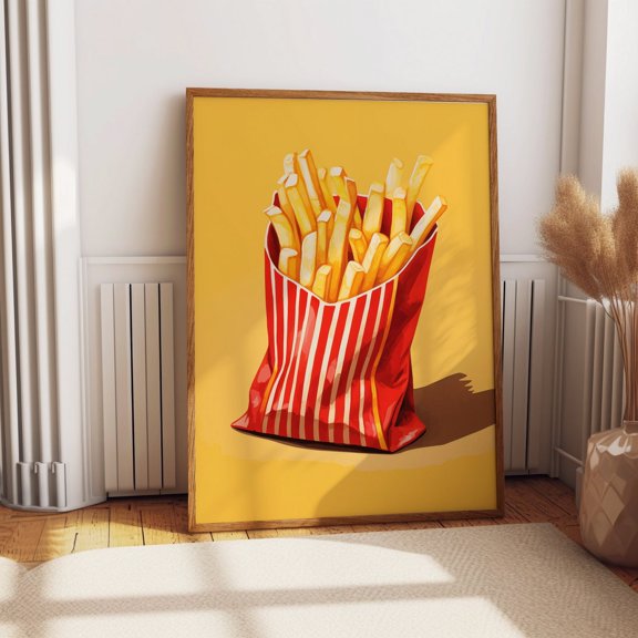 French Fries Poster, S, Retro Kitchen Food Print, Aesthetic Room Decor, Chips Wall Art, Modern Wall Decor, 16x24 UNFRAMED