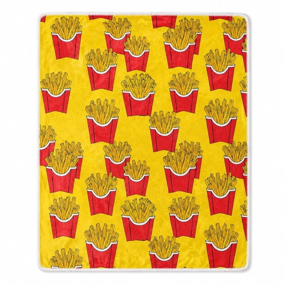 French Fries Print Sherpa Blanket, Soft Polyester Fleece Throw, Multicolor