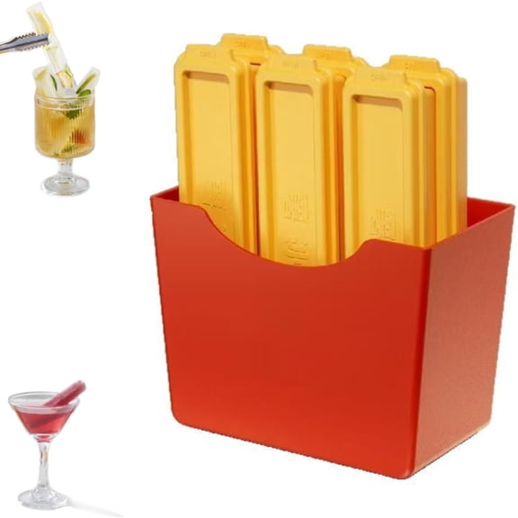 French Fries Shape Silicone Ice Cube Tray 6 Pcs Set, Funny Long Thin Strips Ice Molds for Summer Whiskey Juice Coffee Narrow Mouth Glass Cups Cool Block Mold