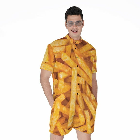 French Fries Short Sleeve Men'S Rompers Casual Summer Jumpsuits Outfit