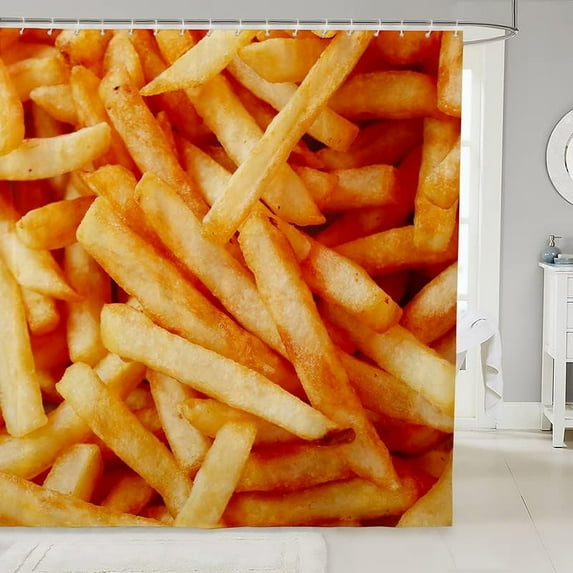 French Fries Shower Curtain Chips Bath Curtain for Kids Children Yellow French Fries Print Bathroom Shower Curtain Set French Fries Food Kids Bathroom Accessories 72"x72"