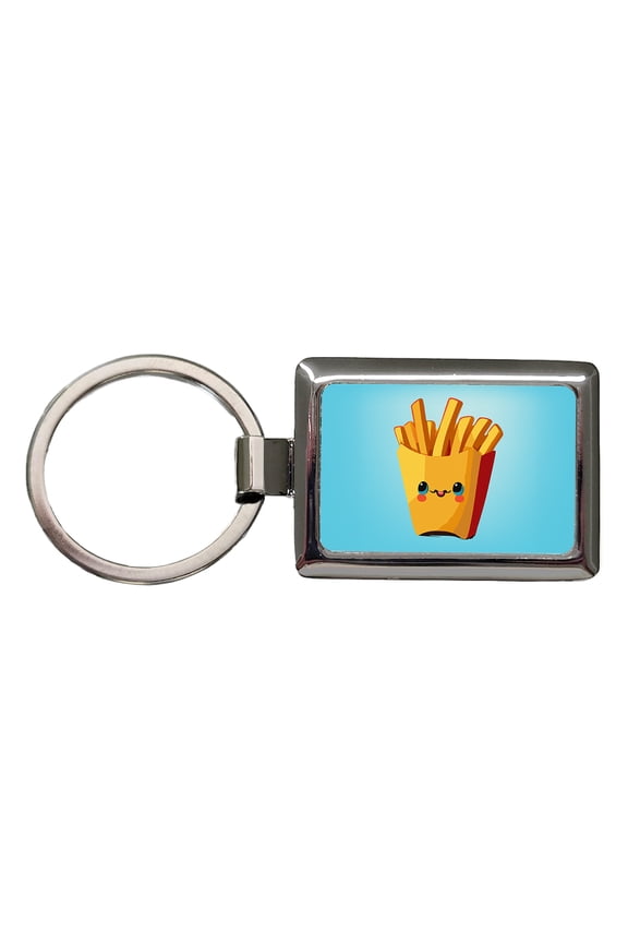French Fries Smiling Metal Rectangle Keychain