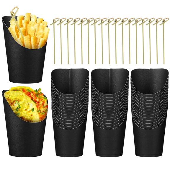 NIAIZEK Disposable French Fry Cups with Oil Resistant Coating and Knot Picks, 100 Pieces for Parties, Events, and Home Use