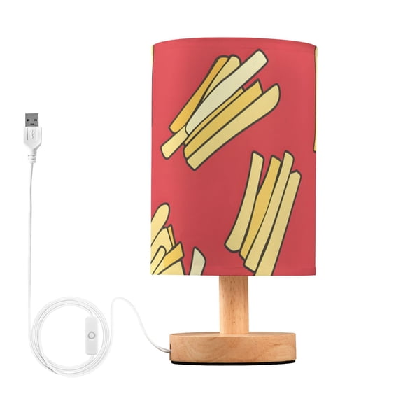 French Fries Table Lamp USB Bedside Desk Nightstand Lamp Printed Gifts Small Lamp Wood Base for Bedroom Living Room Kids Room College Dorm
