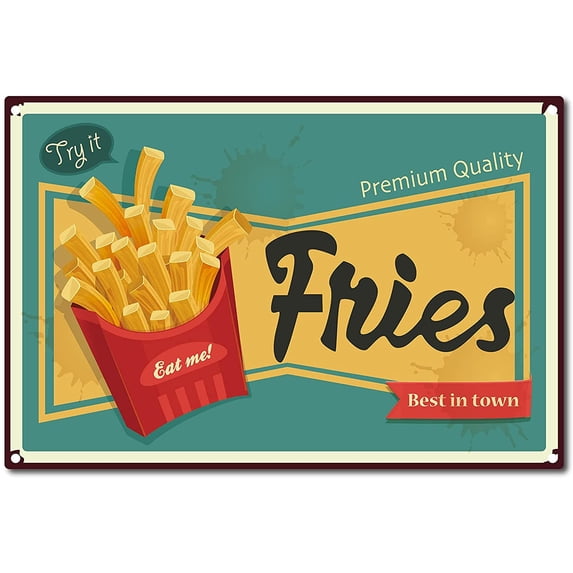 French Fries Tin Sign Metal Food Sign Vintage Funny Sign for Home Coffee Restaurant Bar Sign 12 x 8 Inch Colorful