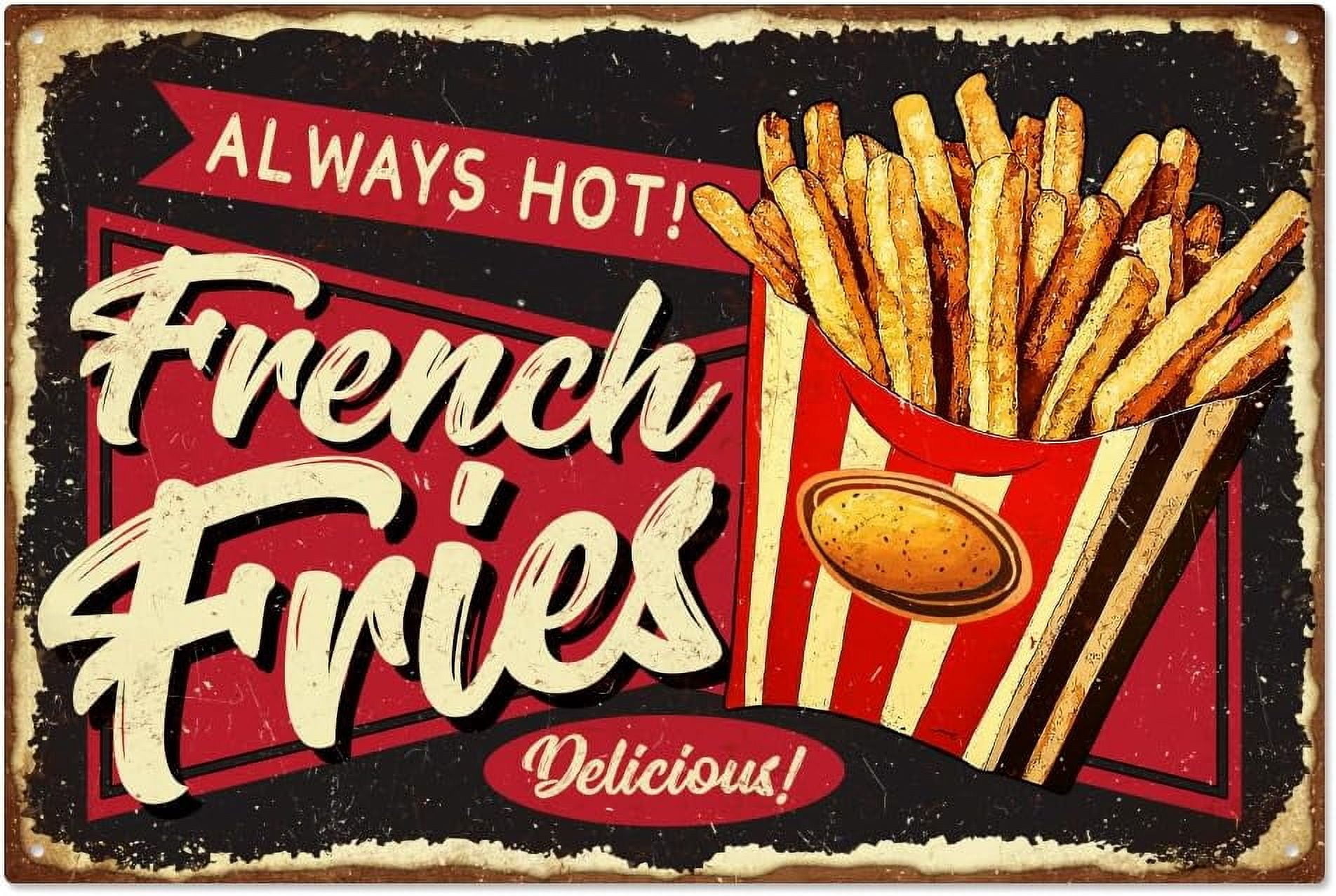 French Fries Tin Sign, Vintage Fast Food Metal Tin Sign Delicious Hot ...