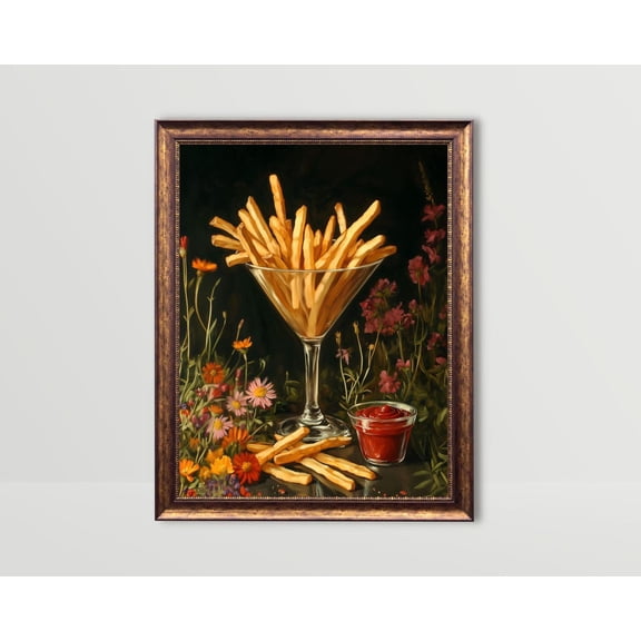 French Fries, Whimsical Food Wall Art, Moody Kitchen Print Fun Snack Prints Still Life, Bar Cart Art Fancy Martini Glass Art Poster Unframed Paper Print