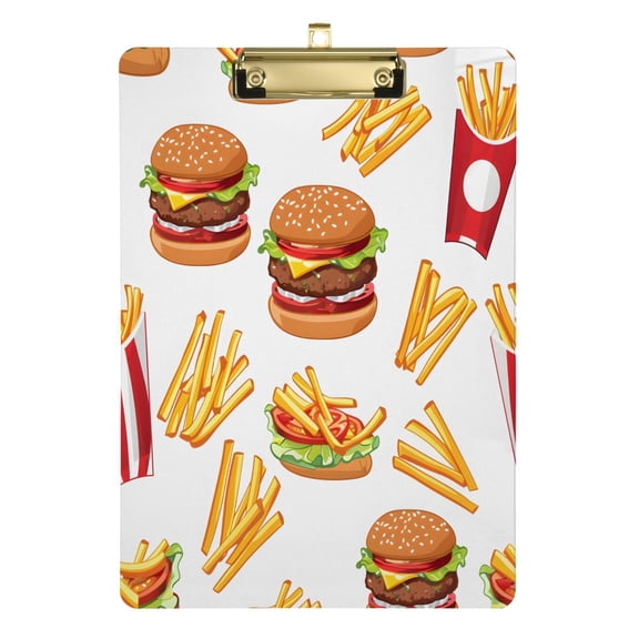 French Fries and Hamburger Acrylic Clipboards A4 Standard Letter Size Clipboard 12.5" X 9" Clip Board for Students Teacher Office