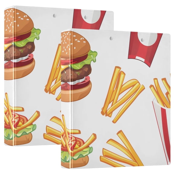 French Fries and Hamburger Hardcover 3 Ring Binder 1.5 inch Round Rings with Interior Pockets Binders Organizer Office School 1 Pack