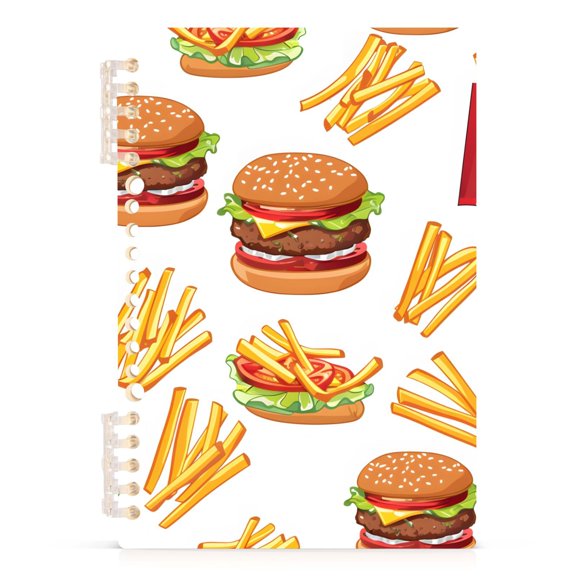 French Fries and Hamburger Spiral Journal Notebook College Ruled Notebook 8.3" x 5.7" A5 Lined Thick Paper Page