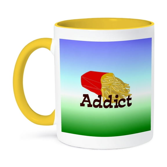French Fry Addict On Tricolor, 11oz Two-Tone Yellow Mug