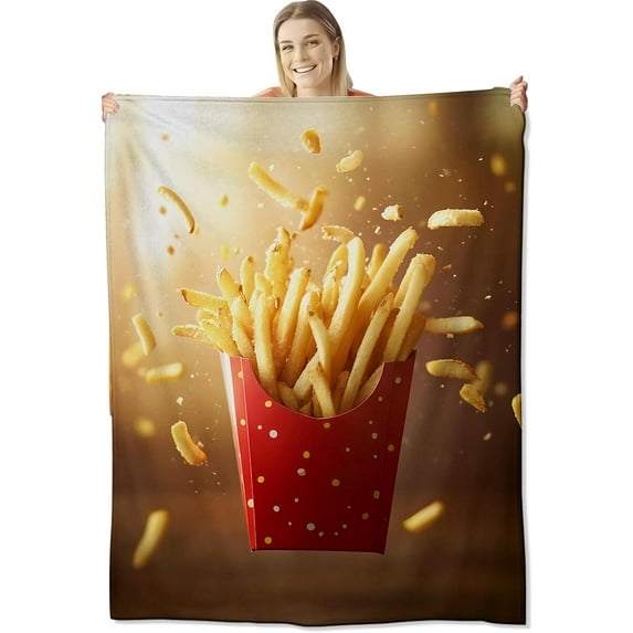 French Fry Blanket for Women Adults, Flannel French Fry Blankets Gifts, French Fry Throw Blanket for Sofa Bed Living Room Soft Warm Cozy French Fry Decor 50" x 60"