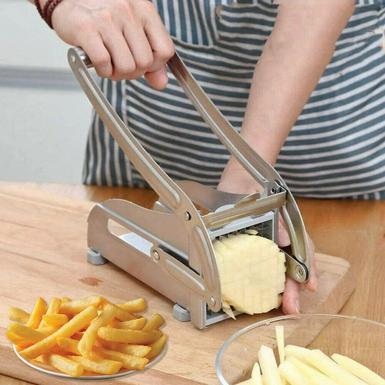 French Fry Cutter with 2 Blades, Professional Potato Cutter Stainless Steel, Potato Slicer French Fries, Press French Fries Cutter for Potato