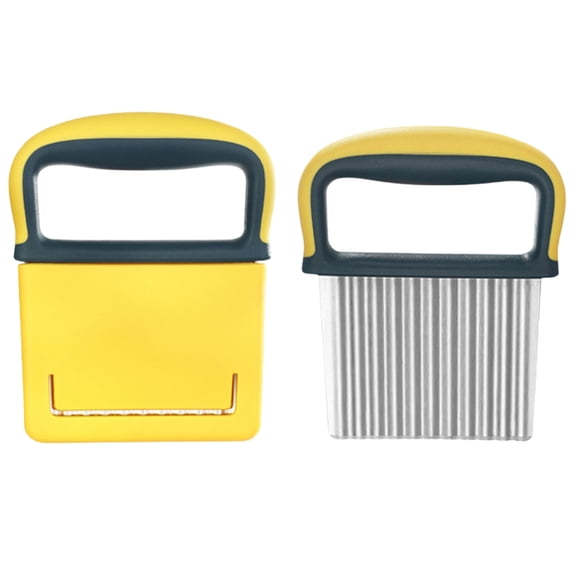 French Fry Cutter, Potato Slicer, Stainless Steel Veggie Cutter, Crinkle Cutter, Wavy Knife, Vegetable Chopper, Crinkle Cutter Set with Protective Cover for Home Kitchen Homemade Fries