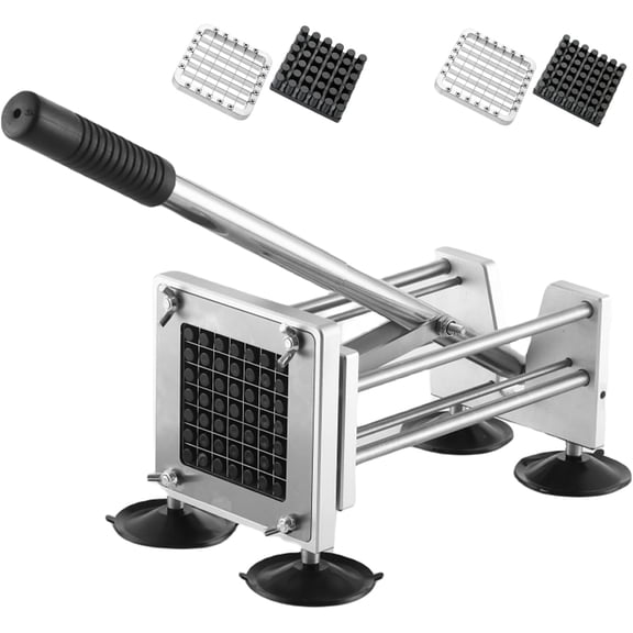 French Fry CutterProfessional Stainless Steel Potato Cutter Press Fries with 1/2-Inch and 3/8-Inch Blade Great for Potatoes