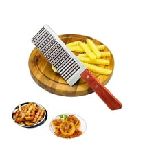 French Fry Cutter – Stainless Steel Potato Slicer Kitchen Gadget with Wooden Handle for Homemade Fries