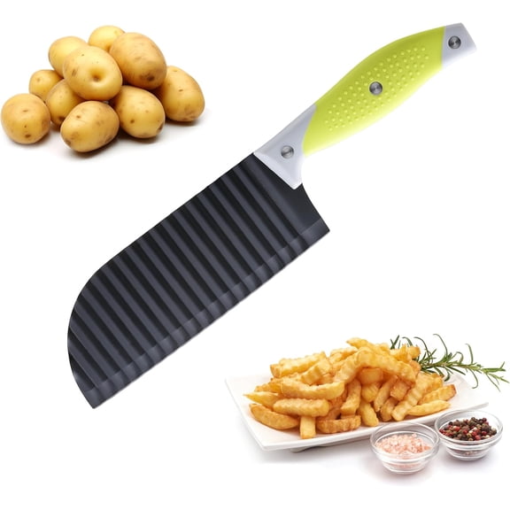 French Fry Cutter for Wave Fries, Crinkle Cutter for Veggies, Potatoes, Cucumber, Carrot and Fruit, with Non-slip Handle, Dishwasher Safe