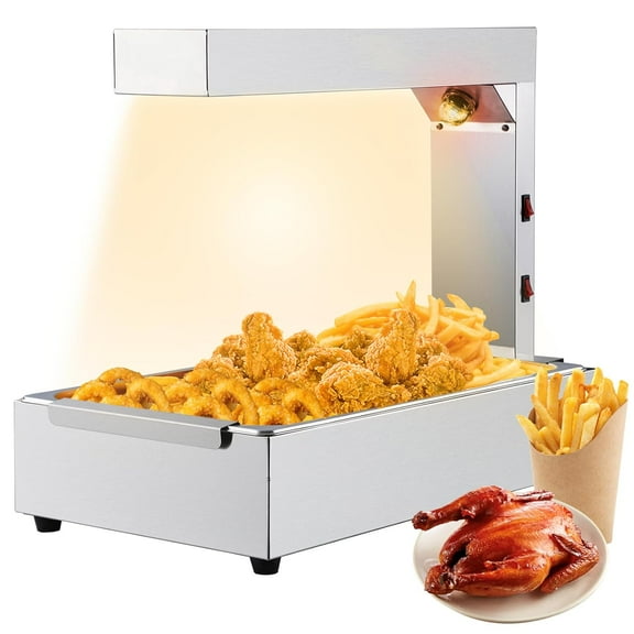 French Fry Food Warmer, Electric Stainless Steel Warming Light Dump Station, Commercial Food Heating Lamp, Countertop Fries Food Warmer for Parties Kitchen Restaurant Buffe