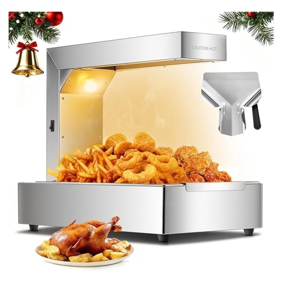 French Fry Warmer, 10QT Heat Lamps for Food, 750W French Fry Food Warmer Dump Station Countertop, 122F Heat Lamp for Chickens, Chips Buffet Restaurant Parties, Restaurant Equipment