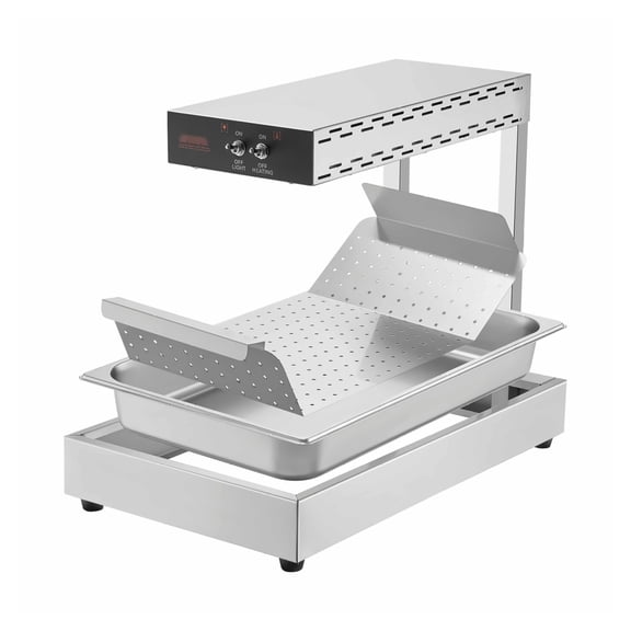 French Fry Warmer 750W, Commercial Food Heating Lamp, Stainless Steel Chip Warmer, Countertop French Fries Heat Lamp for Restaurant Kitchen Buffet, Silver