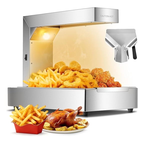 French Fry Warmer, 750W Heat Lamps for Food, 10QT French Fry Food Warmer Dump Station Countertop, 122F Heat Lamp for Chickens, Chips Buffet Restaurant Parties, Restaurant Equipment