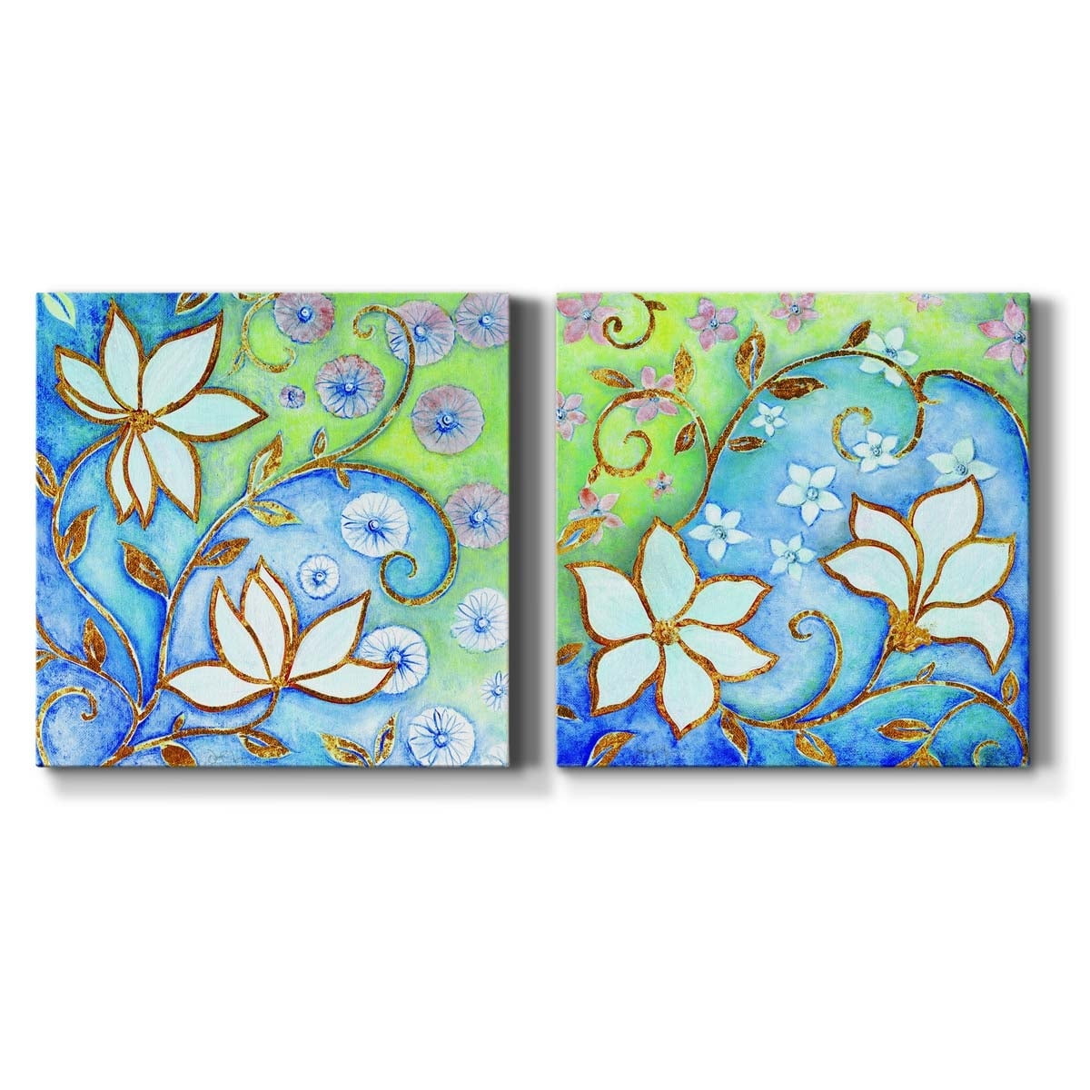 French Garden Flowers I - Premium Gallery Wrapped Canvas - Ready to Hang Set of 2 - 32 x 32 Each