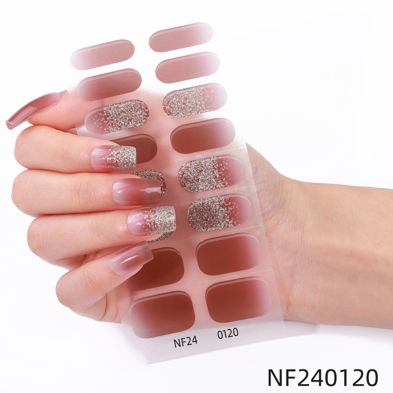 French Gel Nail Stickers, Hot Stamping, Onion Powder, Heat Lamp Hardening, Semi-Cured Nail Stickers - Nf240120