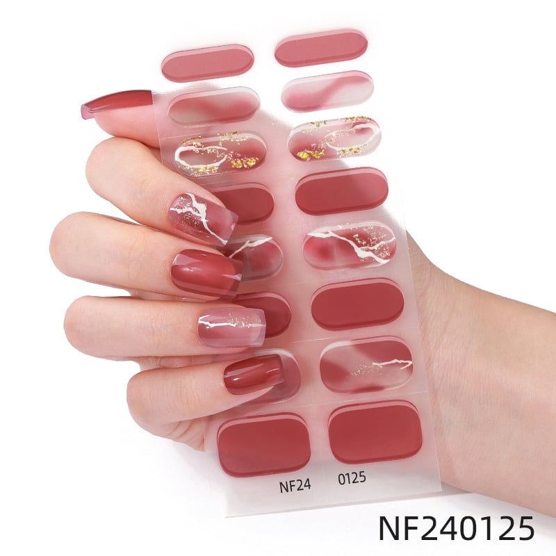 French Gel Nail Stickers, Hot Stamping, Onion Powder, Heat Lamp Hardening, Semi-Cured Nail Stickers - Nf240125