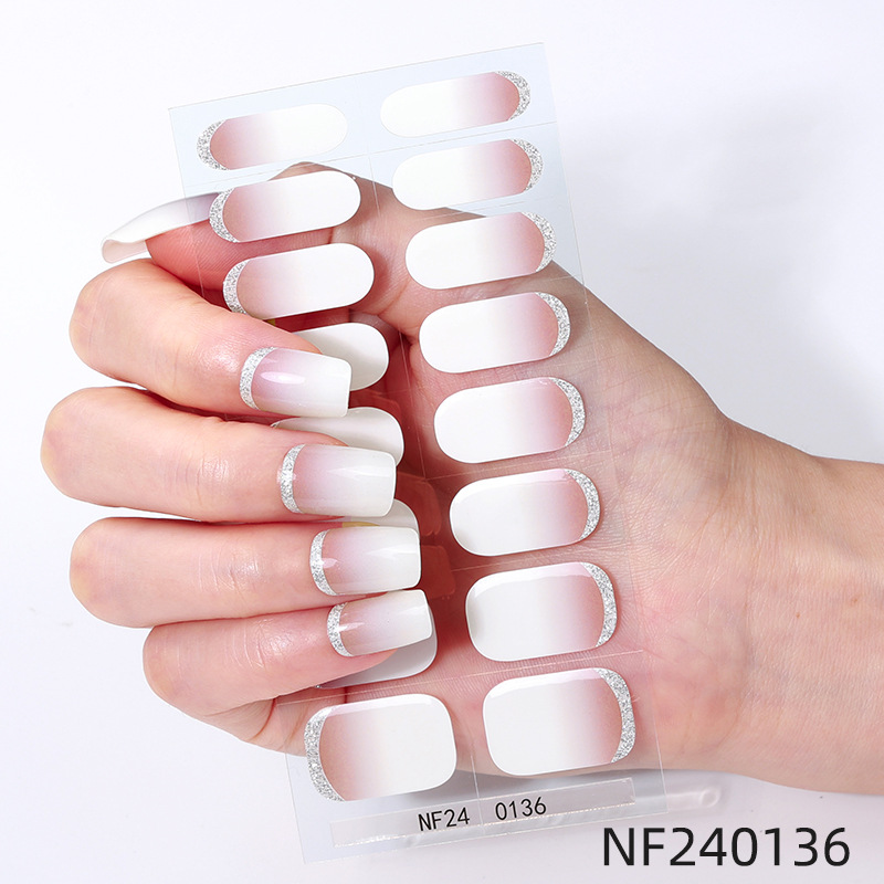 French Gel Nail Stickers, Hot Stamping, Onion Powder, Heat Lamp Hardening, Semi-Cured Nail Stickers - Nf240136