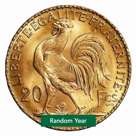 French Gold 20 Francs Rooster Coin Avg Circ - Random Year