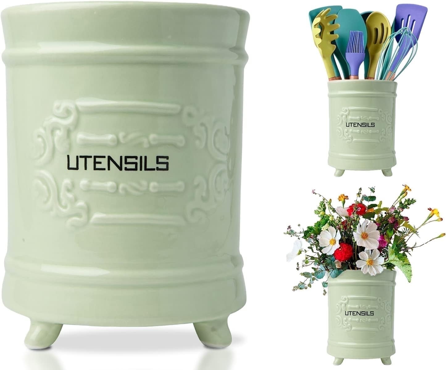 Comfify Utensil Holder, Ceramic, Embossed Label Design, Kitchen ...