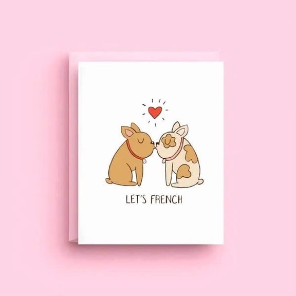 Let's French Greeting Card  Cute Kissing Dogs Design  Perfect Card for Love, Friendship, or Romantic Occasions  Includes Envelope, Blank Inside for Personal Touch