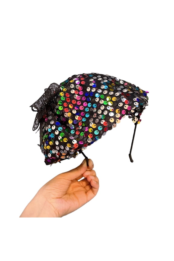 French Half Sequins Hat Shape Hairband Bride Headband Half Yarn Hat Headdress Vintage Headband for Wedding