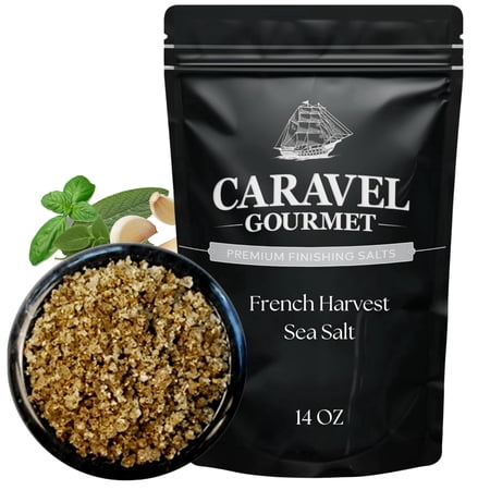 Caravel Gourmet French Harvest Sea Salt, Salt infused with Rosemary, Thyme, Oregano, Basil, Marjoram, and Sage, 14 Oz Refill Pouch