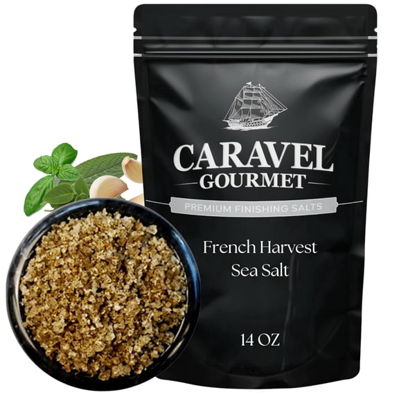 Caravel Gourmet French Harvest Sea Salt, Salt infused with Rosemary, Thyme, Oregano, Basil, Marjoram, and Sage, 14 Oz Refill Pouch